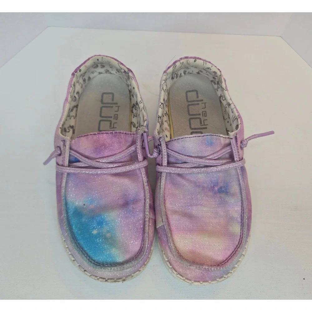 Hey Dude Wendy Youth Unicorn Dreamer Tie Dye Purple Shimmer Shoes Size 11